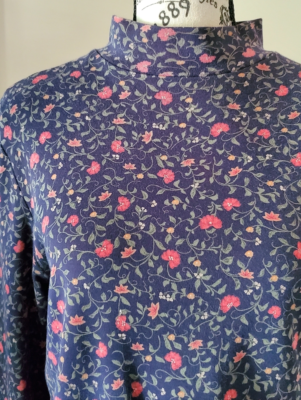 Vintage 100% Cotton Cottagecore Floral Print Turtleneck Long Sleeve Tee